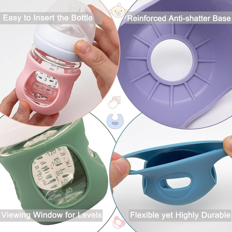 Kingwi 3 Pack Silicone Sleeves for Avent Natural Glass Baby Bottles, Anti Breakage Baby Bottle Holder, Compatible with Philips Avent Glass Natural Baby Bottle (Dark Blue+Dark Green+White, 4 OZ) - Image 4